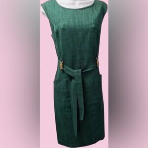 Ellen Tracy Green Belted Sheath Midi Dress - Size 4
